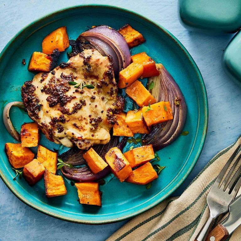 Baked Chicken with Roasted Sweet Potatoes