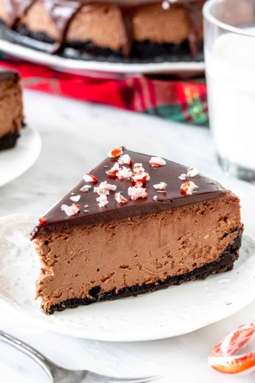 Candy Cane Cheesecake with Chocolate Crust