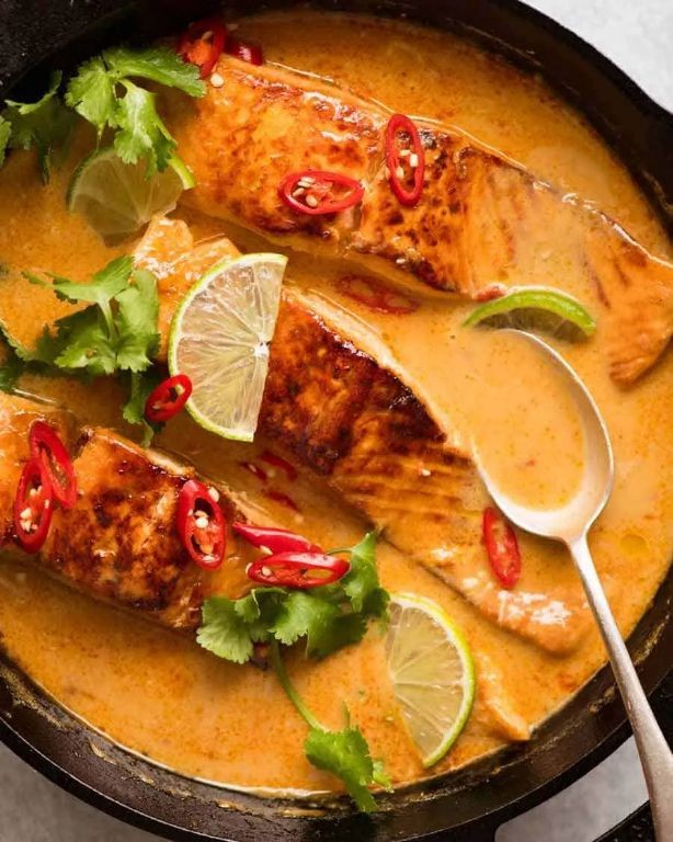 Coconut Curry Poached Salmon