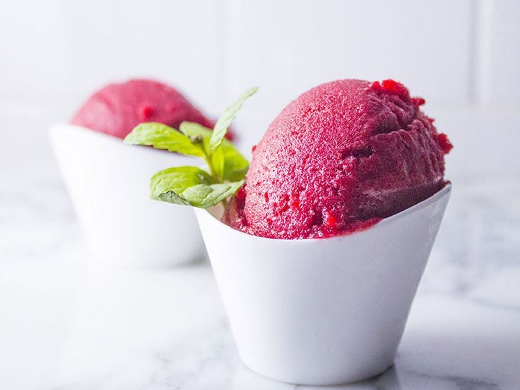 Raspberry Sorbet with Basil