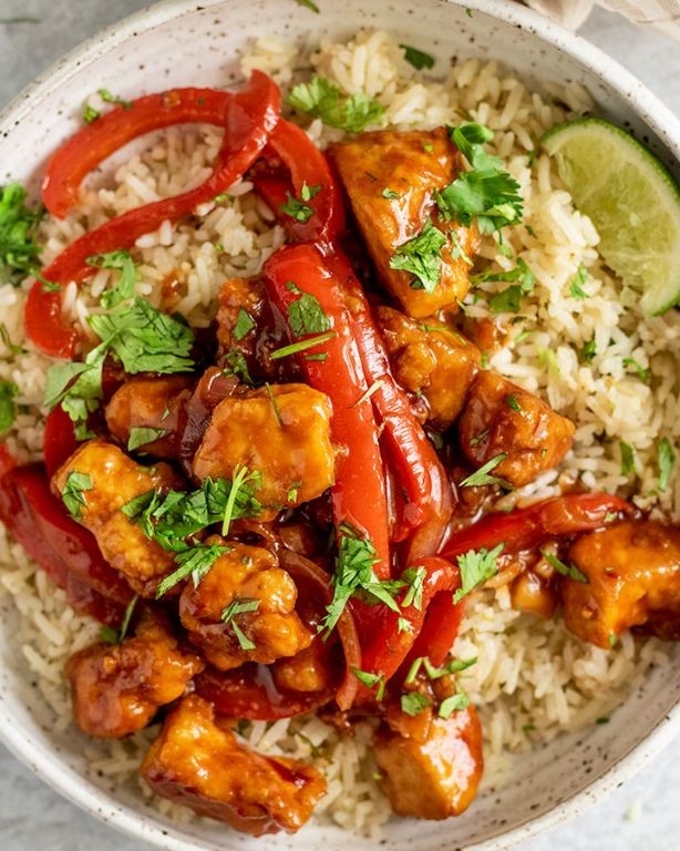 Spicy Tofu and Rice Bowl with Chipotle Sauce