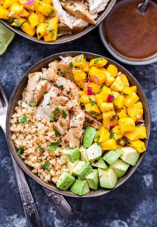 Vegan Cauliflower Rice Bowl with Mango Salsa