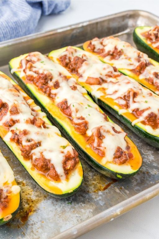 Zucchini Boats with Ground Beef and Marinara Sauce