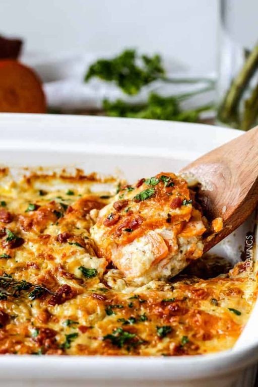 Bacon and Gruyere Scalloped Sweet Potatoes