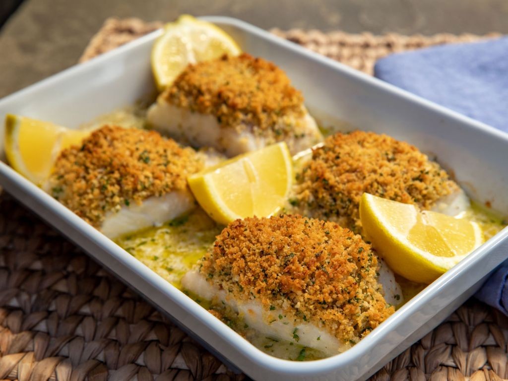Baked Cod with Garlic and Herb Breadcrumbs
