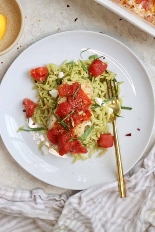 Baked Cod with Pesto and Cherry Tomatoes