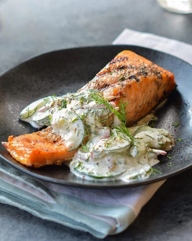 Baked Salmon with Dill and Cucumber Salad
