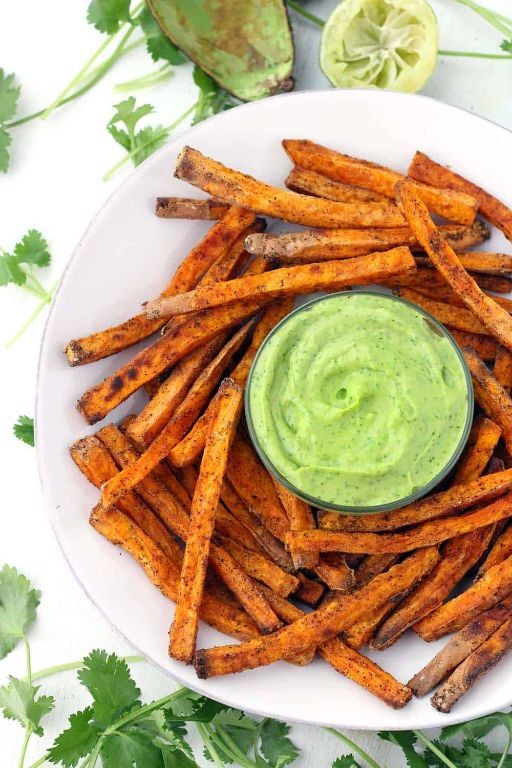 Baked Sweet Potato Fries with Avocado Dip