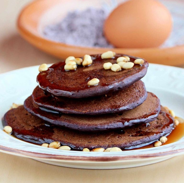 Blue Corn Pancakes with Maple Syrup