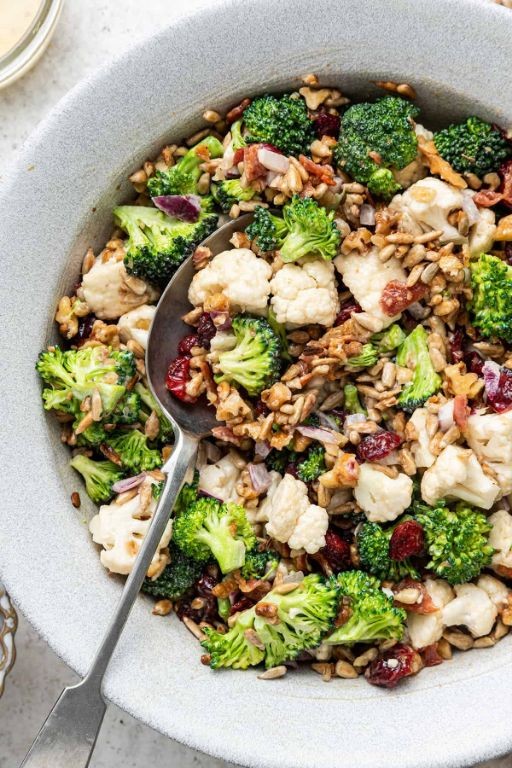 Broccoli Cauliflower Salad with Quinoa and Herbs