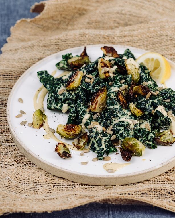 Brussel Sprout and Kale Caesar Salad