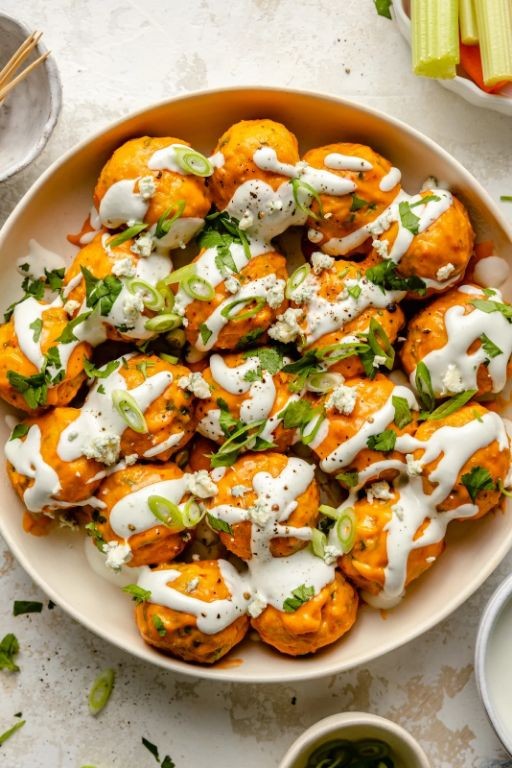 Buffalo Chicken Meatballs with Blue Cheese Dip