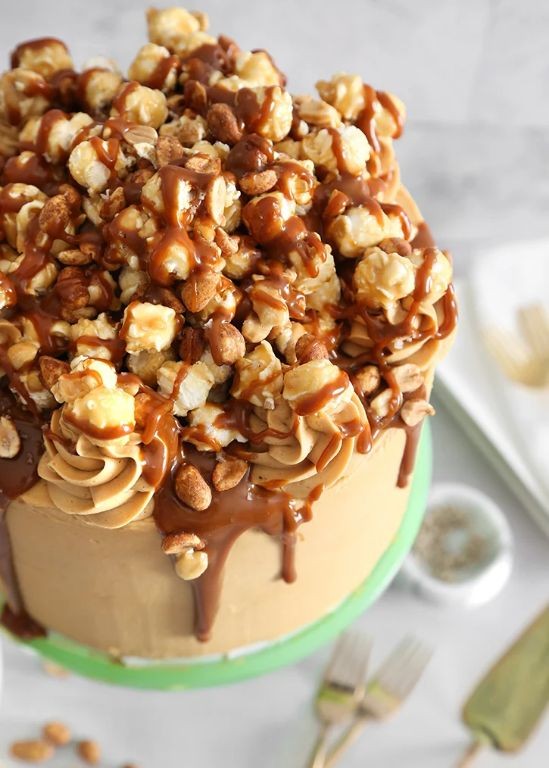 Caramel Popcorn Crunch Cake