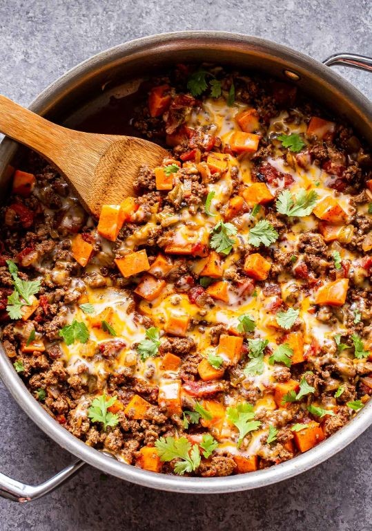Chopped Beef and Sweet Potato Skillet