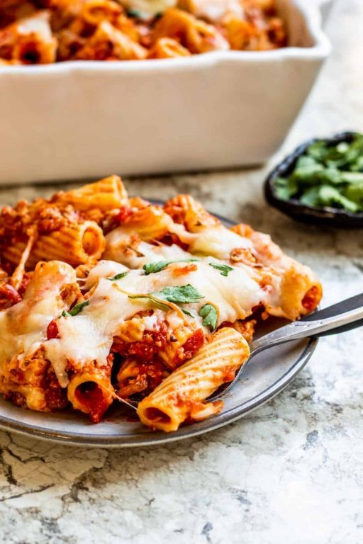 Classic Baked Mostaccioli with Meat Sauce