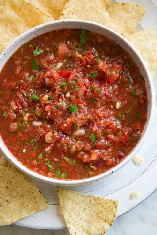 Classic homemade salsa with diced tomatoes