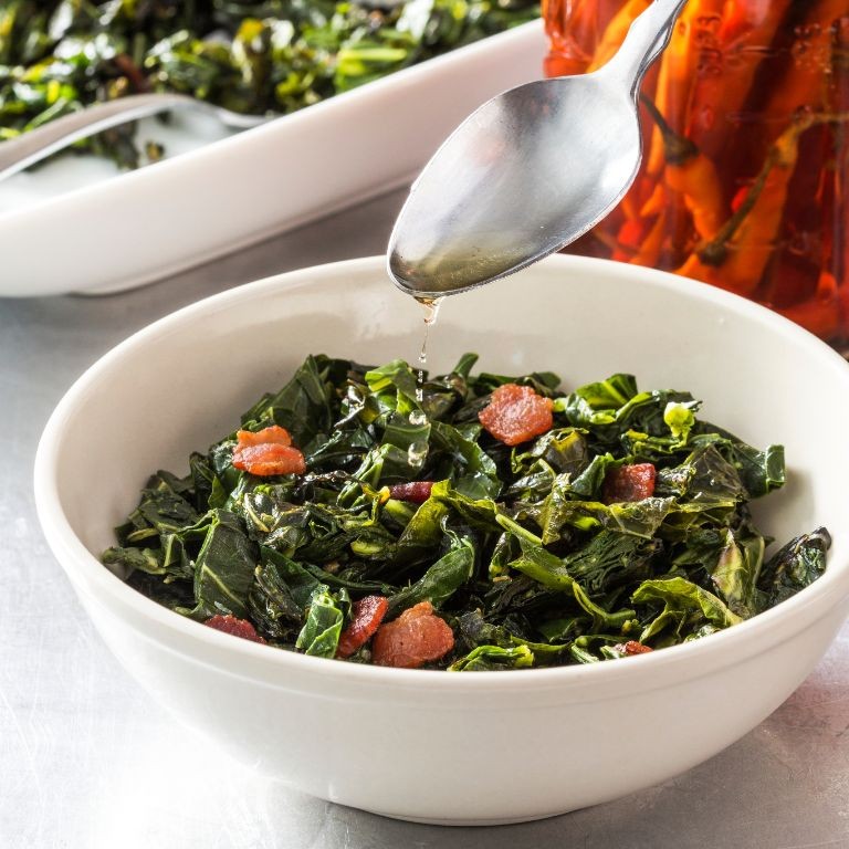 Collard Greens with Pickled Peppers and Vinegar