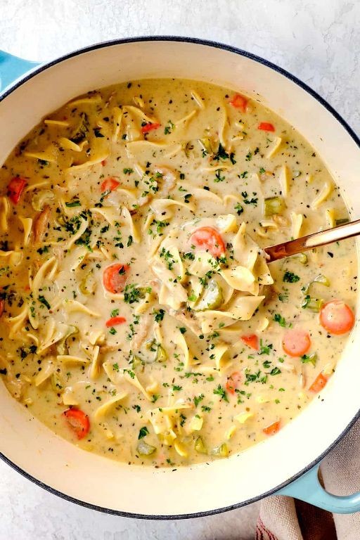 Creamy Garlic Parmesan Chicken Noodle Soup