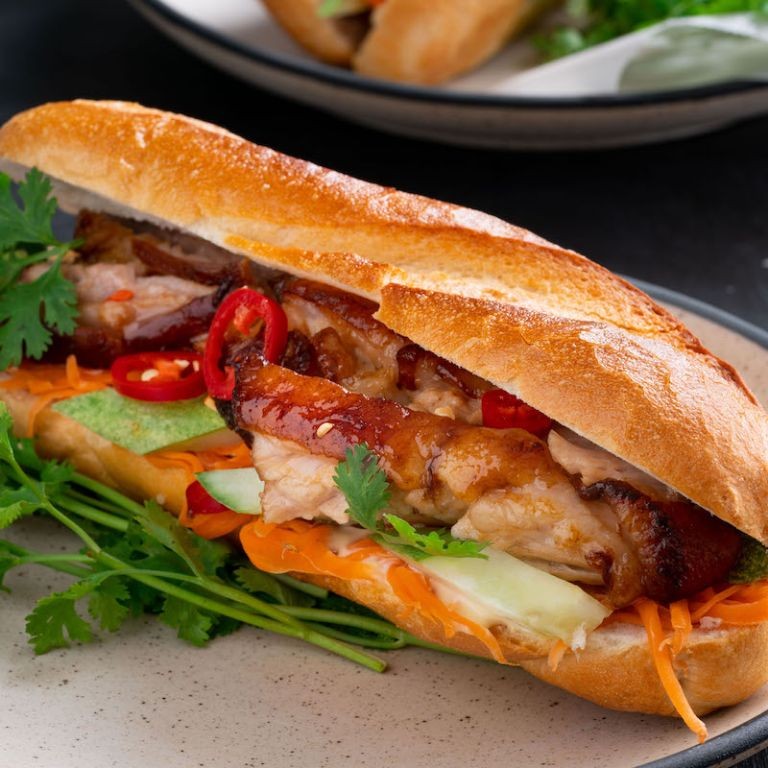 Crispy Skinless Pork Belly Banh Mi Sandwich