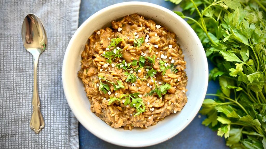 Crumbled Tofu and Mushroom Risotto