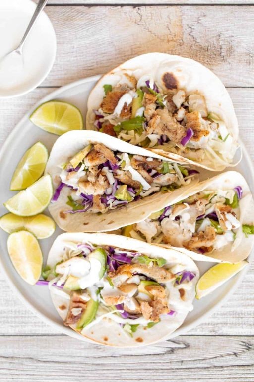 Fried Fish Tacos with Lime Crema