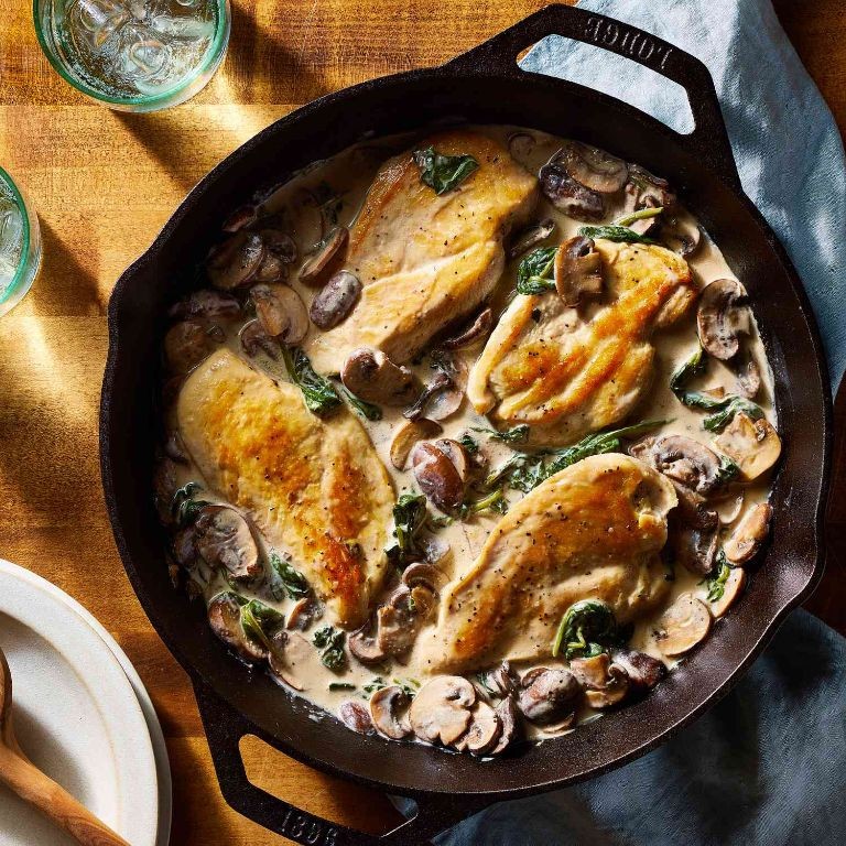 Garlic Butter Healthy Chicken Spinach and Mushroom Skillet