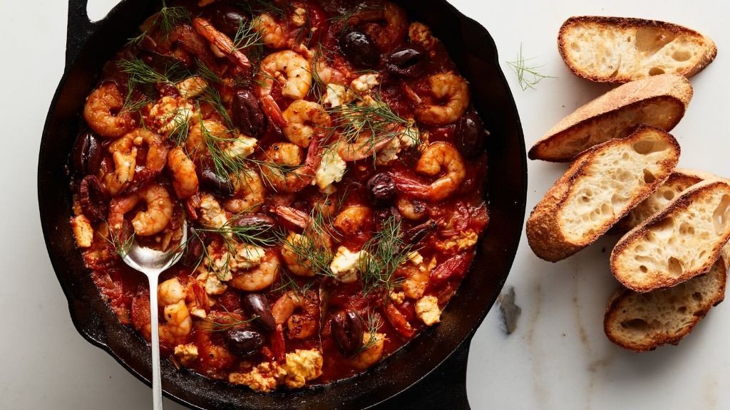 Garlicky Shrimp Saganaki