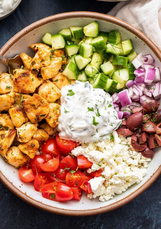 Greek ground chicken gyro bowls