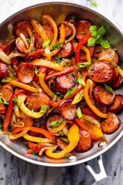 Grilled Andouille Sausage with Peppers and Onions