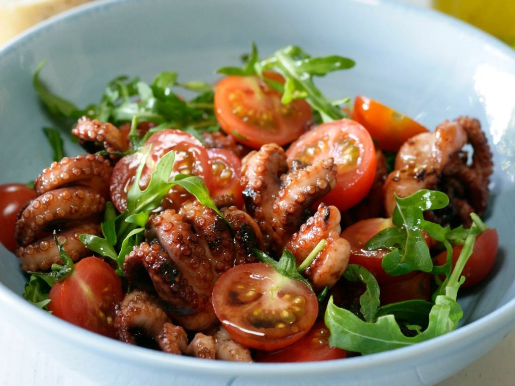 Grilled Octopus with Tomato and Basil Salad