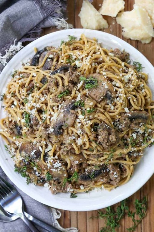 Ground Beef and Mushroom Pasta Toss