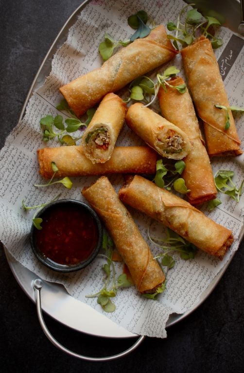 Ground Chicken and Cabbage Spring Rolls