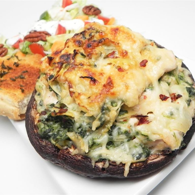 Ground chicken and spinach stuffed mushrooms