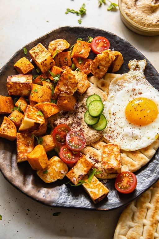 Halloumi and Sweet Potato Hash