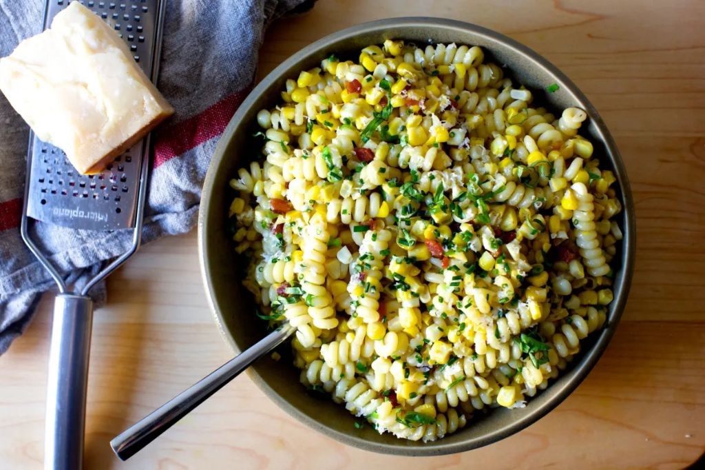 Ham and Corn Pasta with Parmesan