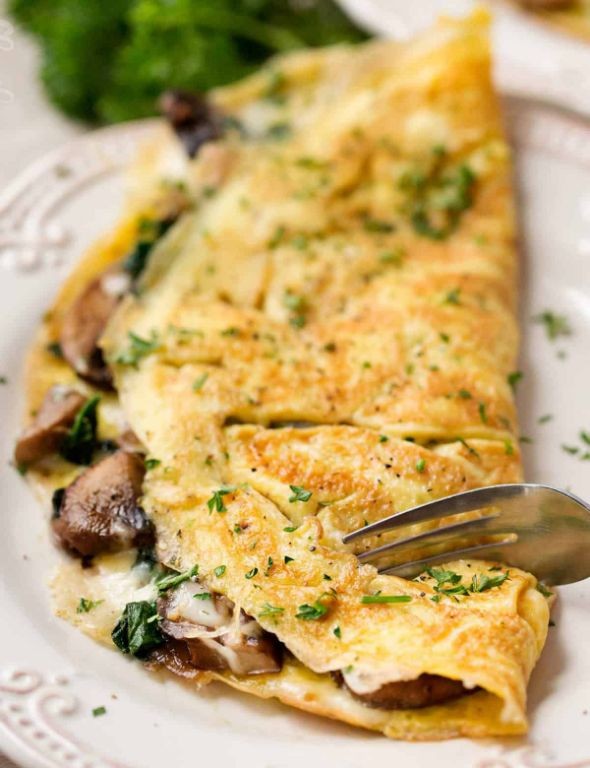 Healthy Chicken Spinach and Mushroom Omelette