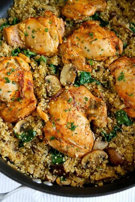 Healthy Chicken Spinach and Mushroom Quinoa Bowl