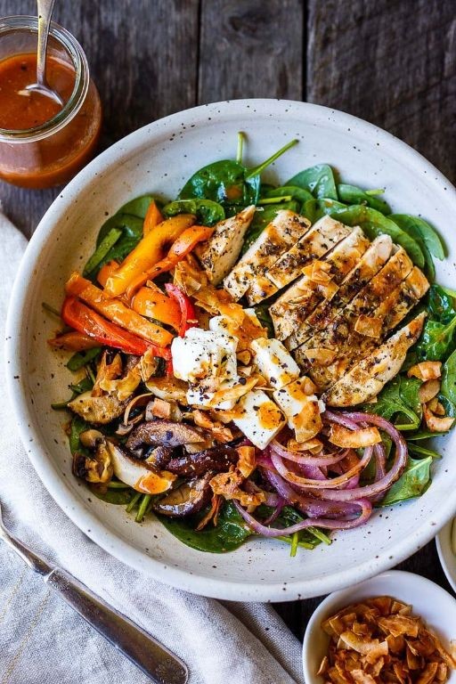 Healthy Chicken Spinach and Mushroom Salad