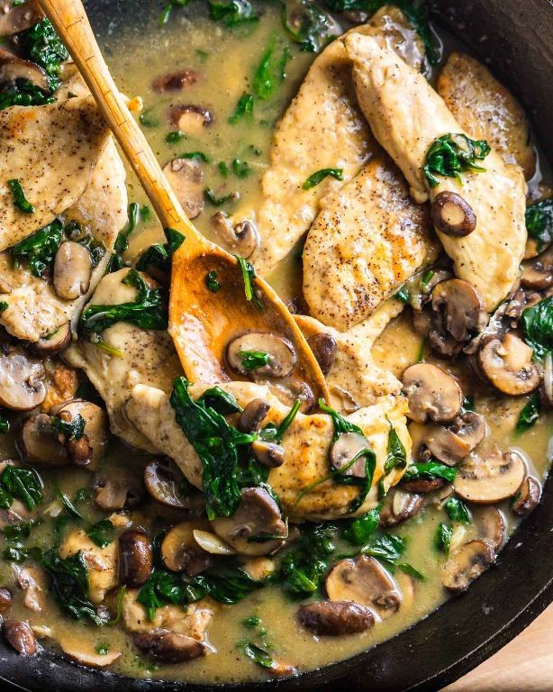 Healthy Chicken Spinach and Mushroom Stir-Fry