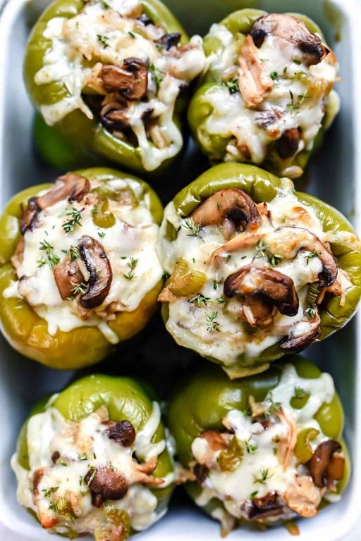 Healthy Chicken Spinach and Mushroom Stuffed Peppers