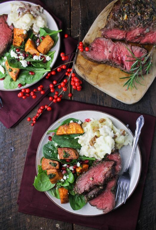 Herb-Rubbed Sirloin Steak with Garlic Mashed Cauliflower