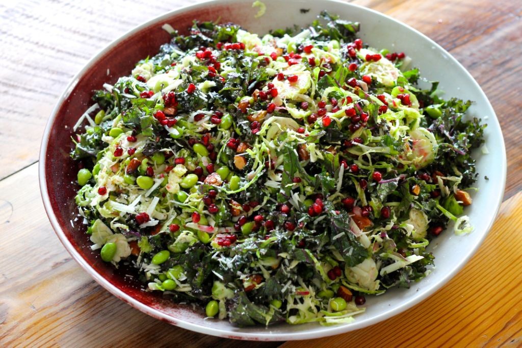 Kale and Brussels Sprouts Salad with Pomegranate