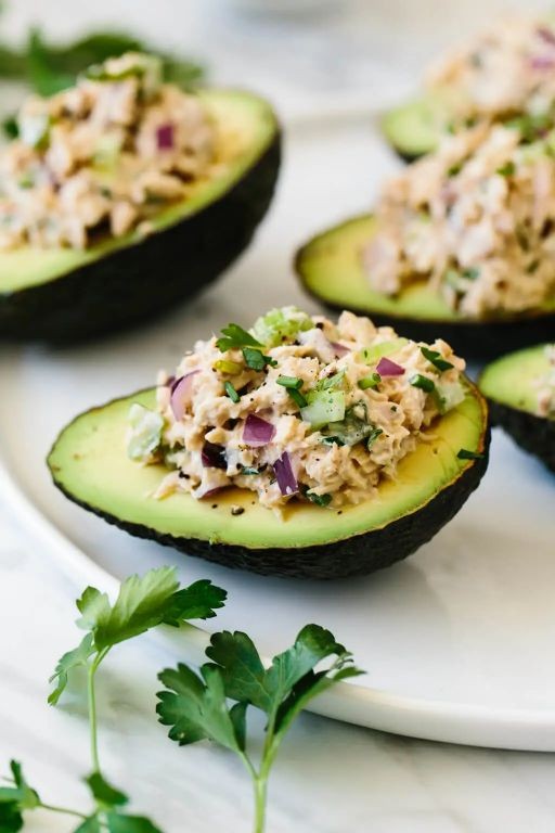 Keto Tuna Melt Stuffed Avocados
