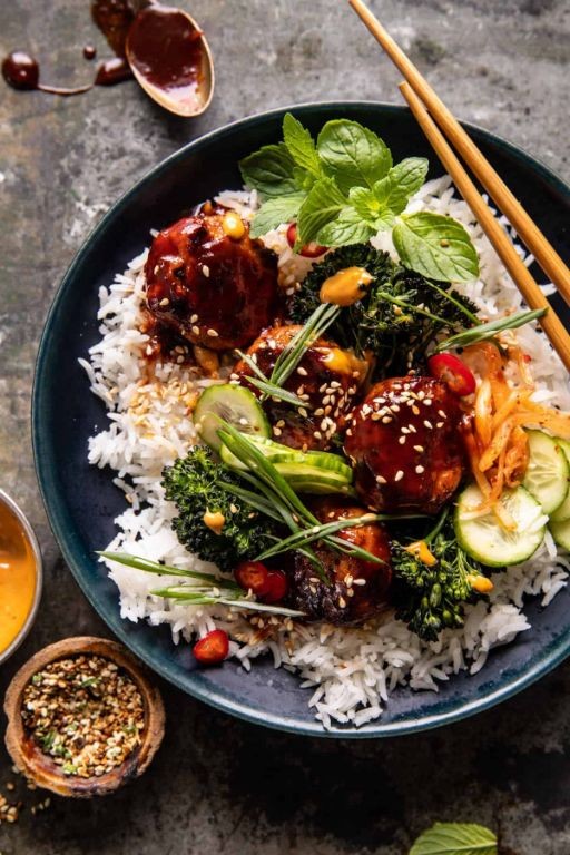 Korean Gochujang Meatballs with Rice