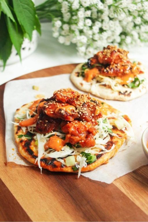 Korean gochujang chicken pita pockets with kimchi