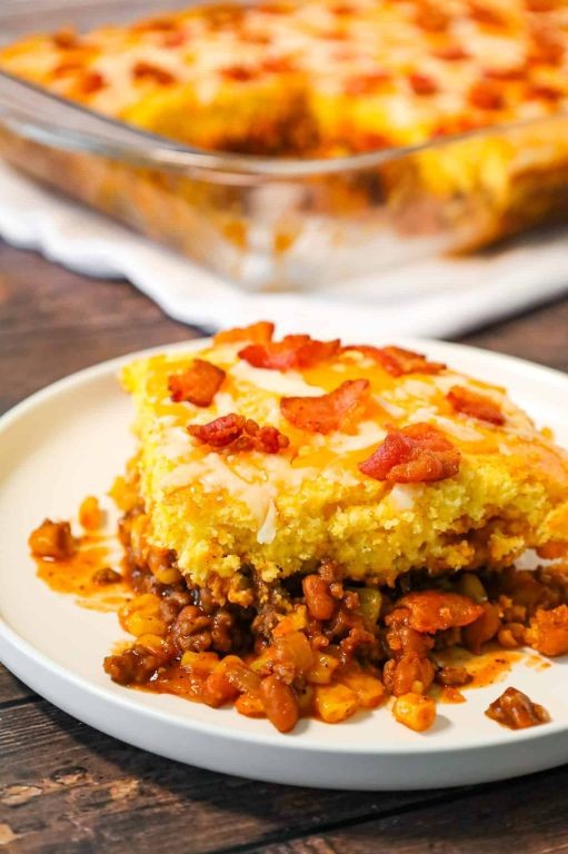 Loaded Jiffy Cornbread Chili Casserole with Bacon