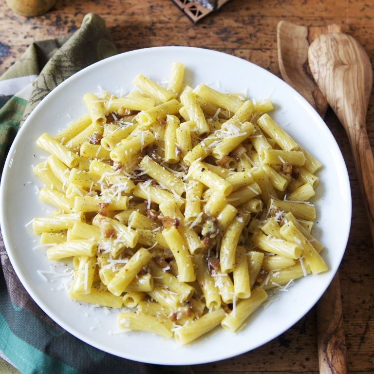 Mostaccioli Carbonara with Pancetta