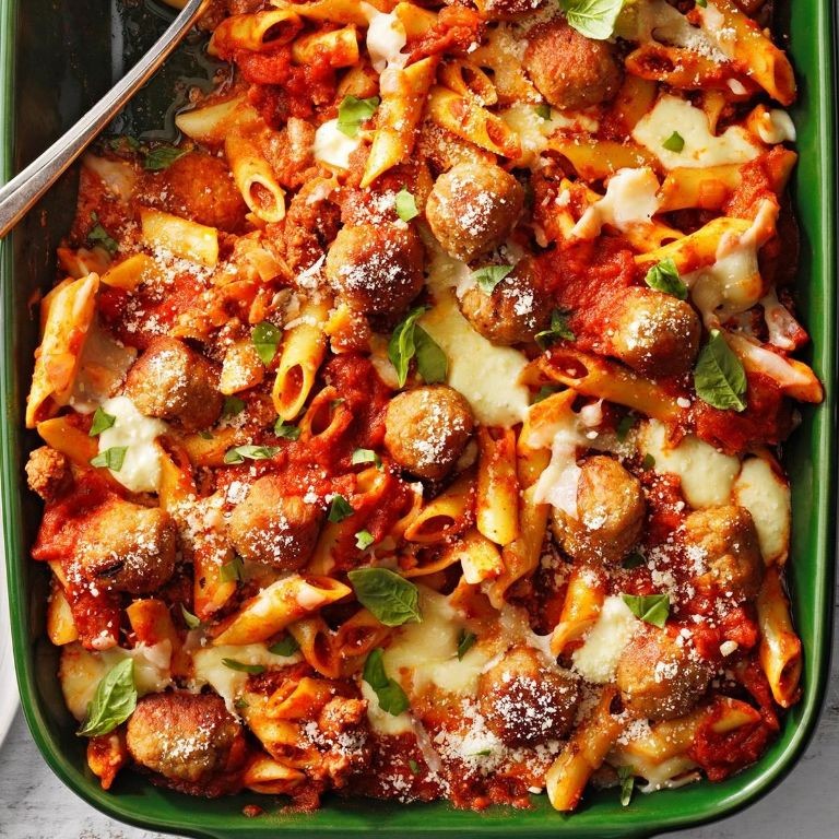 Mostaccioli in a Rich Meatball Sauce
