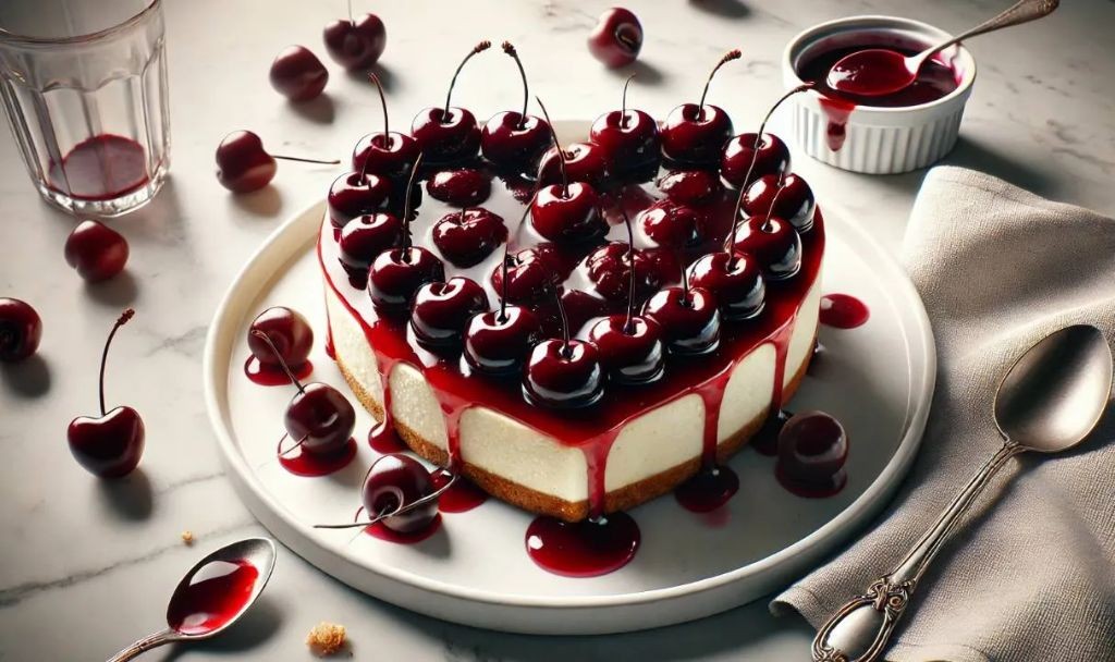 No-Bake Amaretto Cheesecake with Cherry Topping