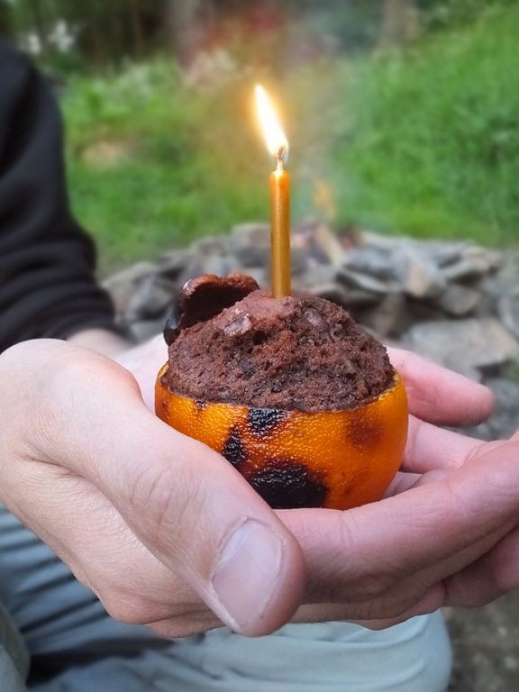 Orange Peel Campfire Cake with Cinnamon Glaze